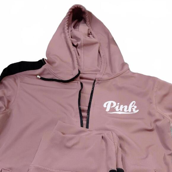 PINK Victoria's Secret Mauve Pink & Black Track Jogger Set, Zipper doesnt work.. - Picture 6 of 12